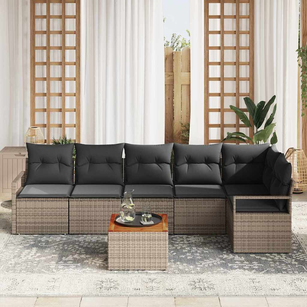 Garden Sofa Set with Storage 7 pcs Grey Poly Rattan