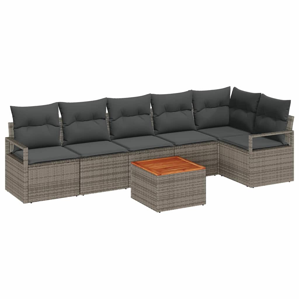 Garden Sofa Set with Storage 7 pcs Grey Poly Rattan