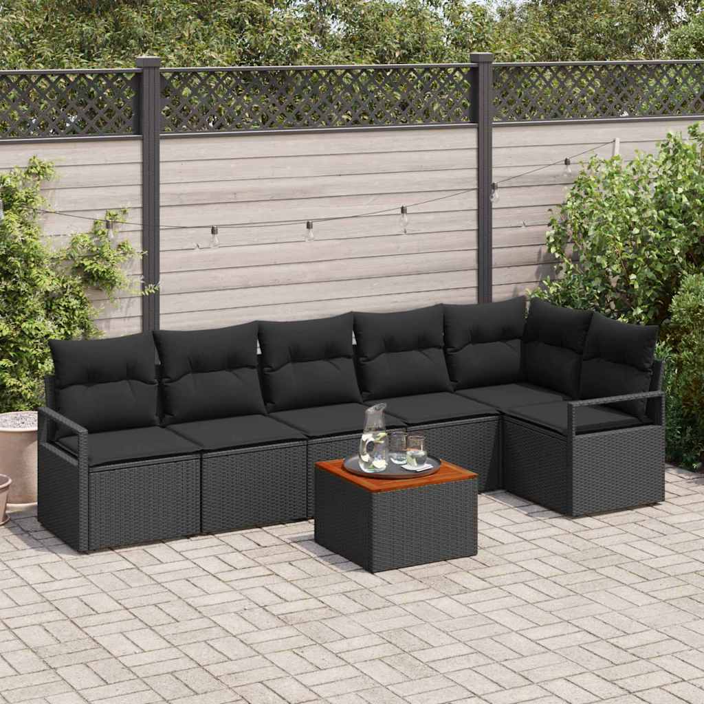 Garden Sofa Set with Storage 7 pcs Black Poly Rattan