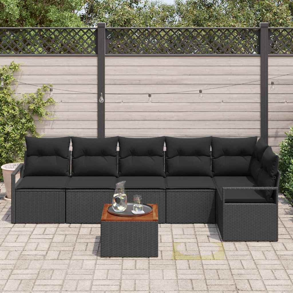 Garden Sofa Set with Storage 7 pcs Black Poly Rattan
