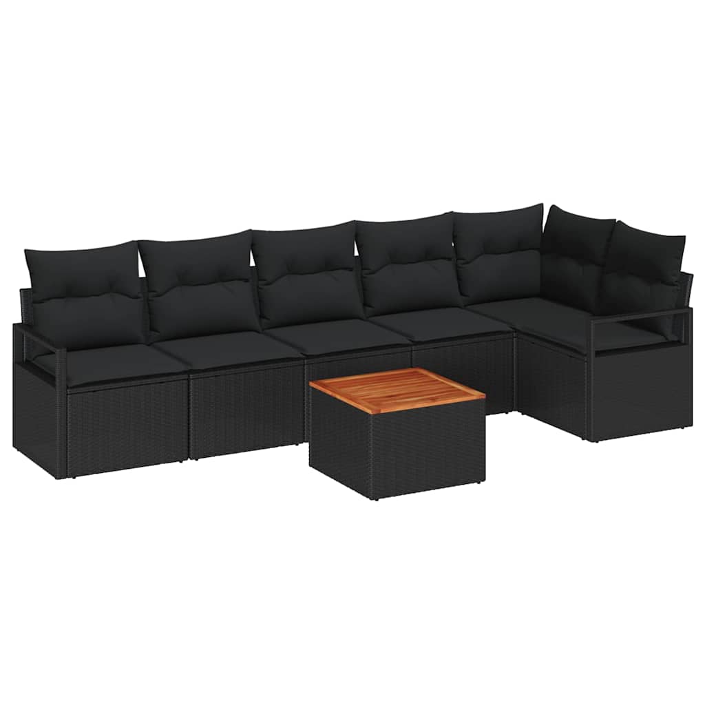 Garden Sofa Set with Storage 7 pcs Black Poly Rattan