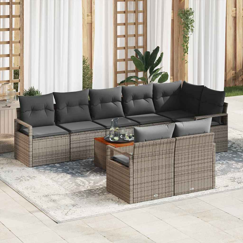 Garden Sofa Set with Storage 9 pcs Grey Poly Rattan