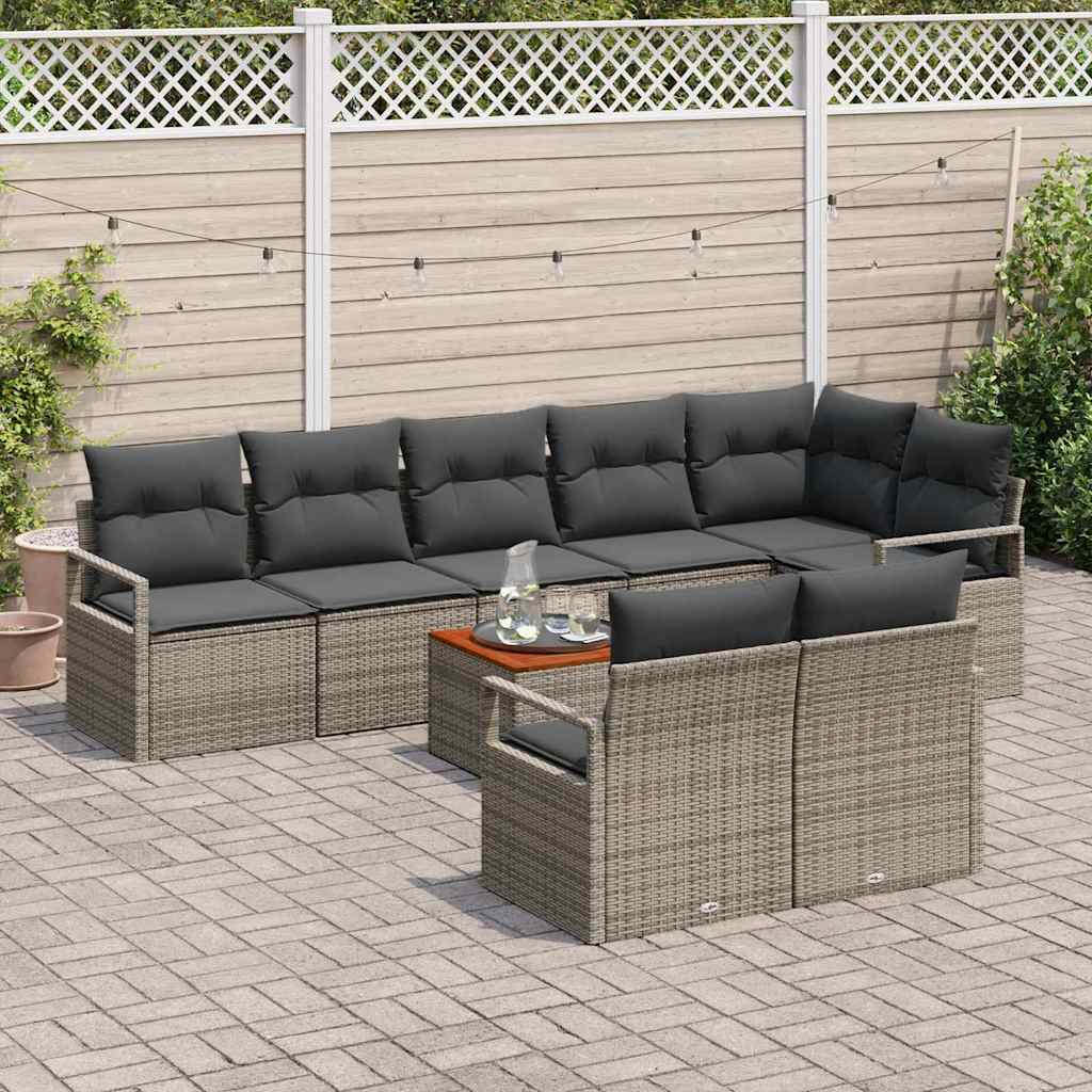 Garden Sofa Set with Storage 9 pcs Grey Poly Rattan