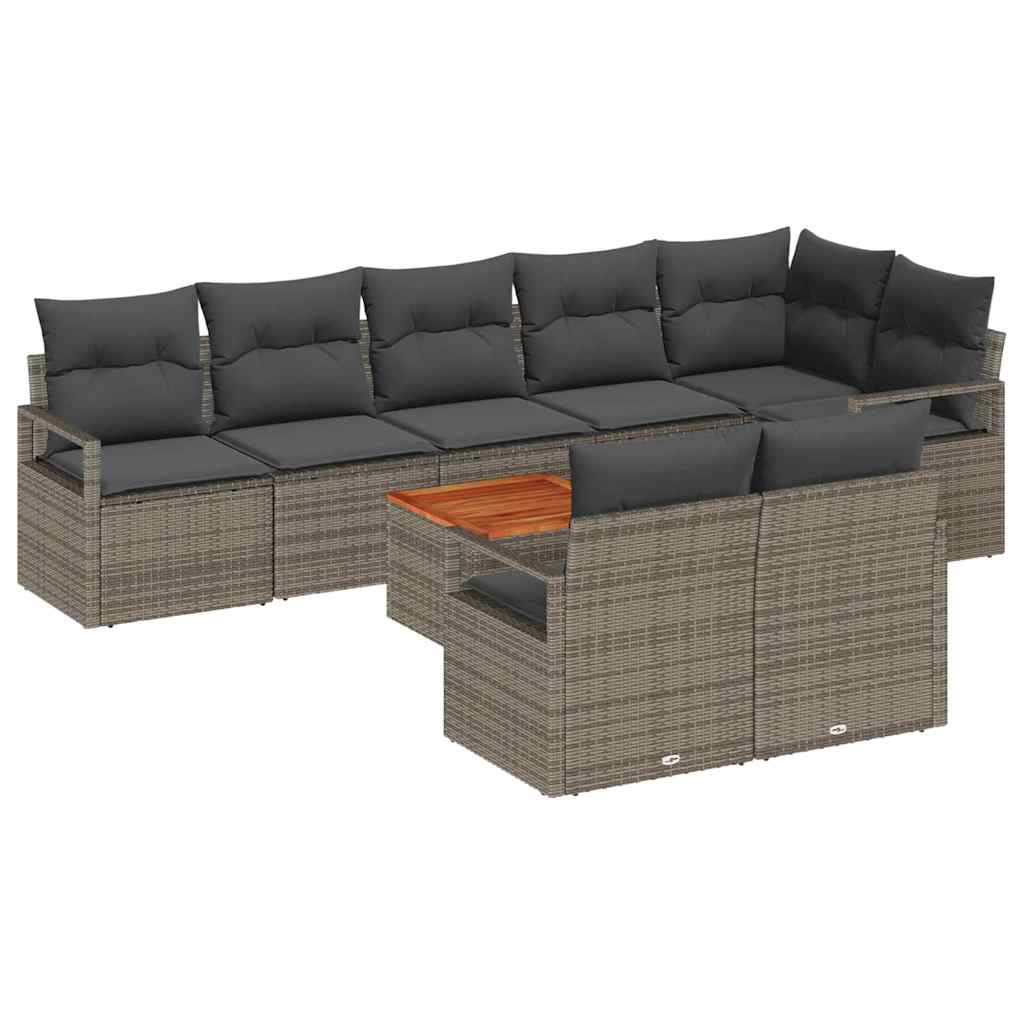 Garden Sofa Set with Storage 9 pcs Grey Poly Rattan