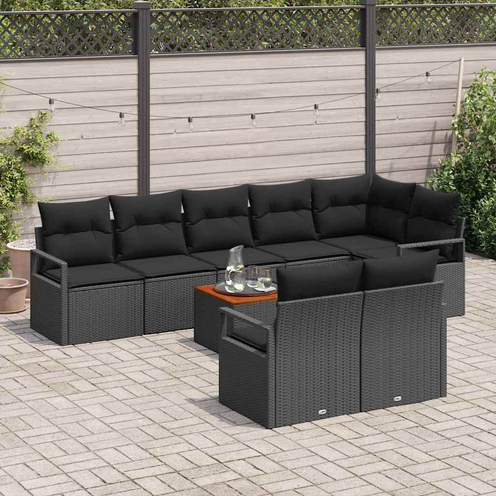 Garden Sofa Set with Storage 9 pcs Black Poly Rattan