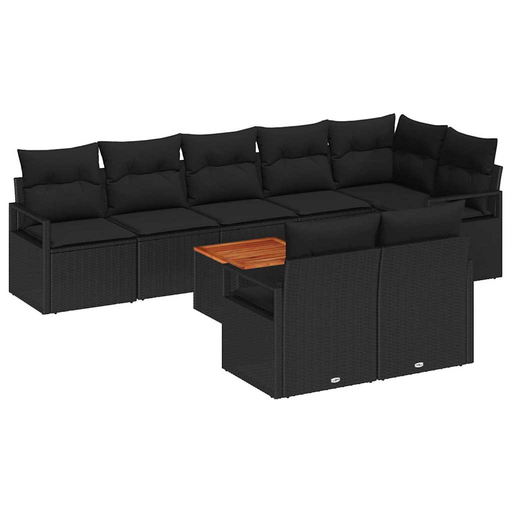 Garden Sofa Set with Storage 9 pcs Black Poly Rattan