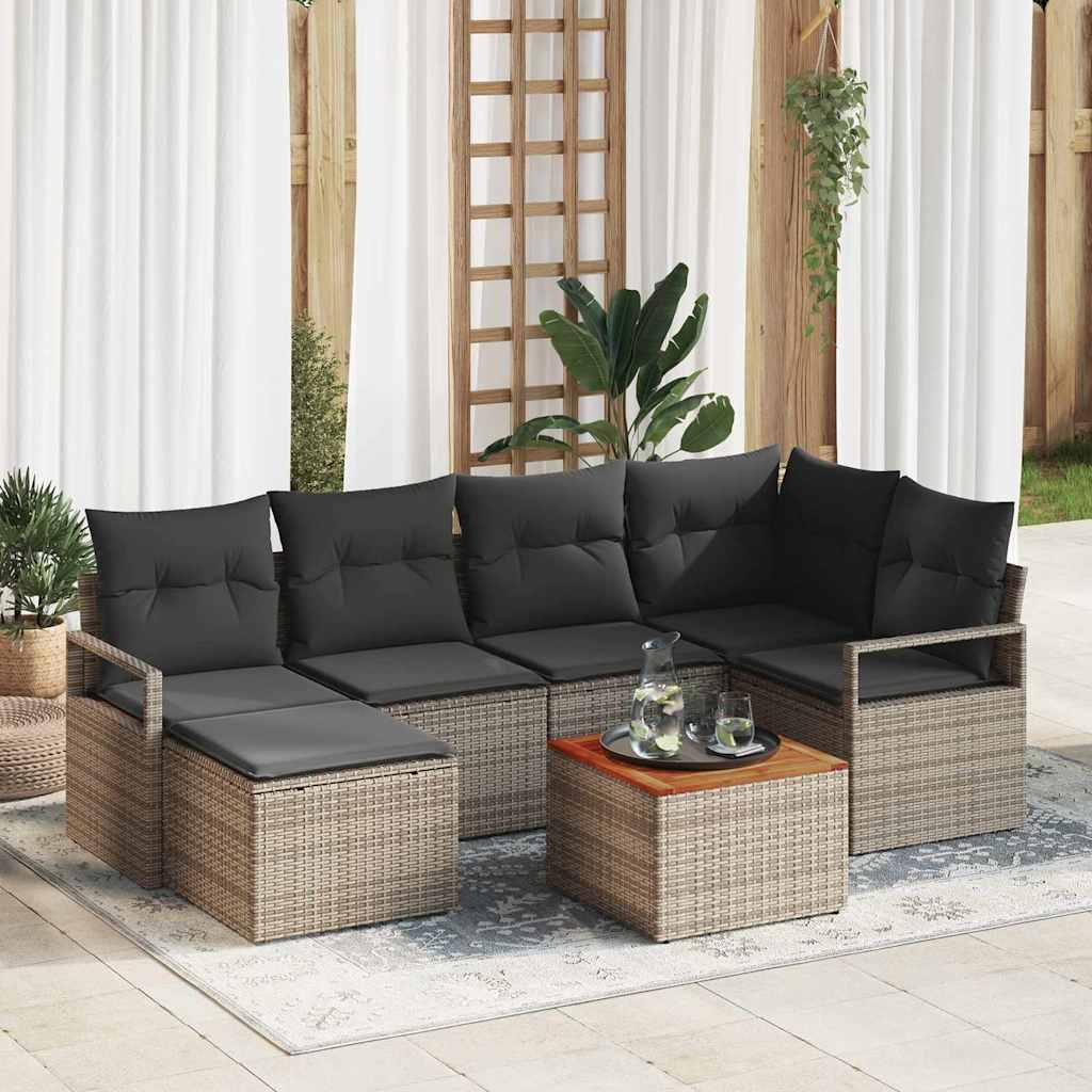 Garden Sofa Set with Storage 7 pcs Grey Poly Rattan
