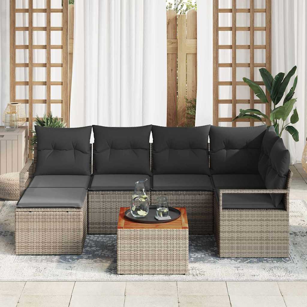 Garden Sofa Set with Storage 7 pcs Grey Poly Rattan