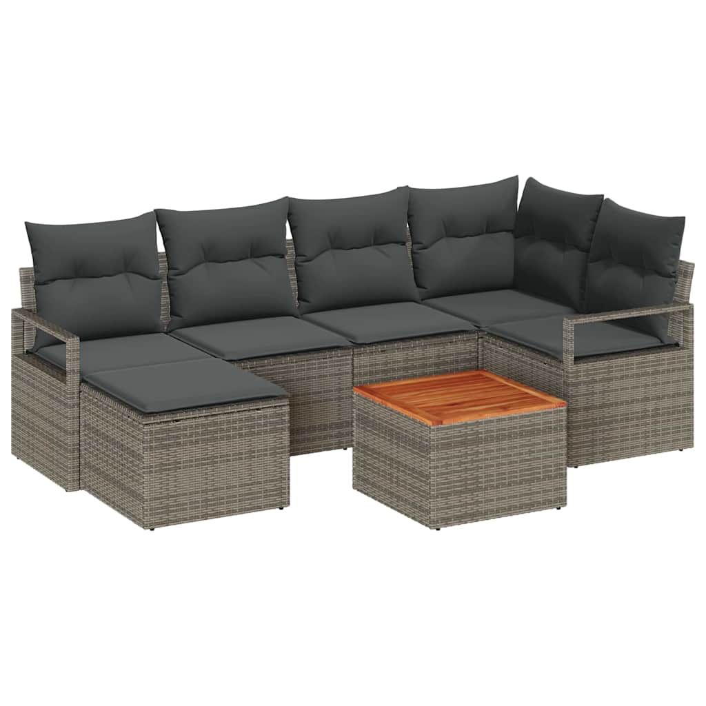 Garden Sofa Set with Storage 7 pcs Grey Poly Rattan