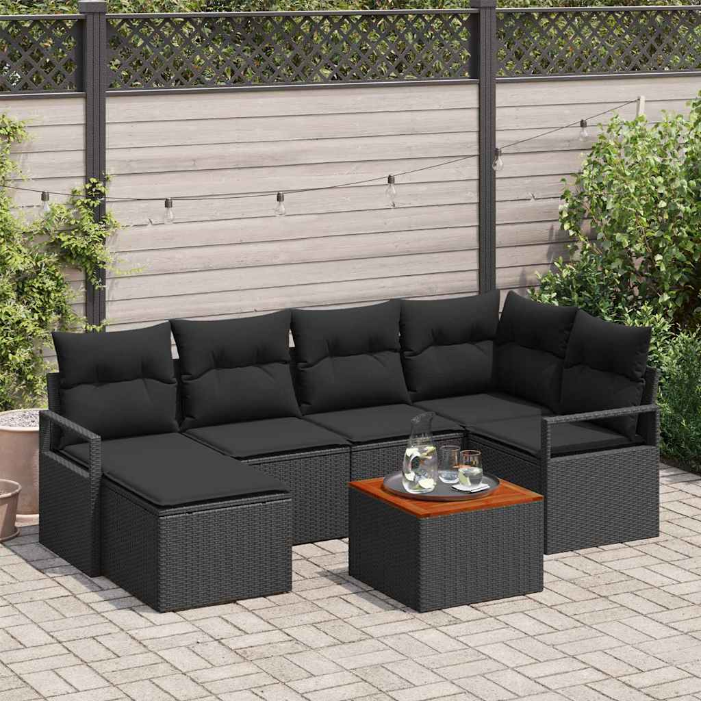 Garden Sofa Set with Storage 7 pcs Black Poly Rattan