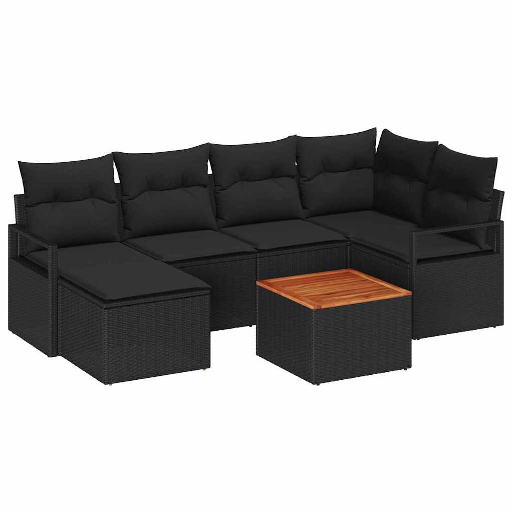 Garden Sofa Set with Storage 7 pcs Black Poly Rattan