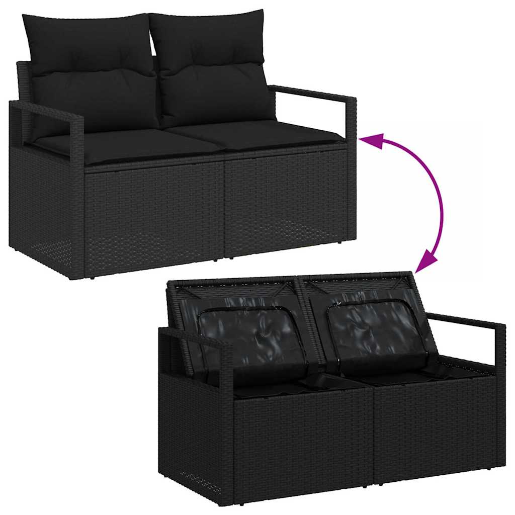Garden Sofa Set with Storage 7 pcs Black Poly Rattan