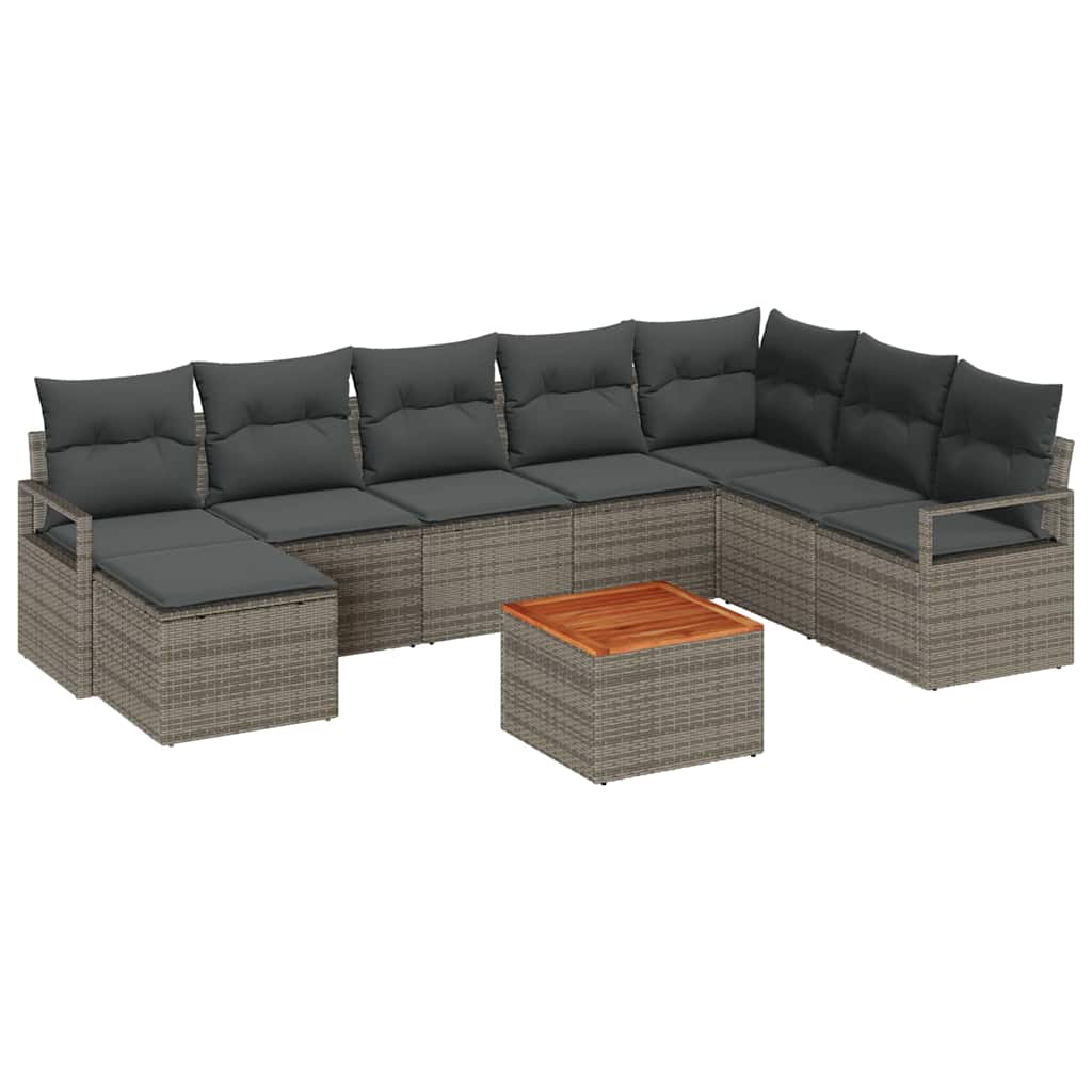 Garden Sofa Set with Storage 9 pcs Grey Poly Rattan