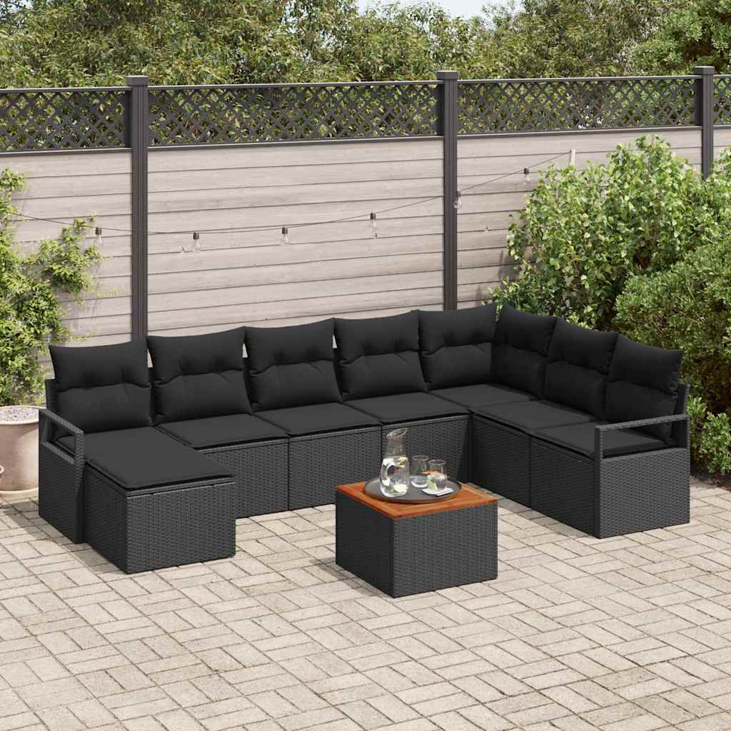 Garden Sofa Set with Storage 9 pcs Black Poly Rattan
