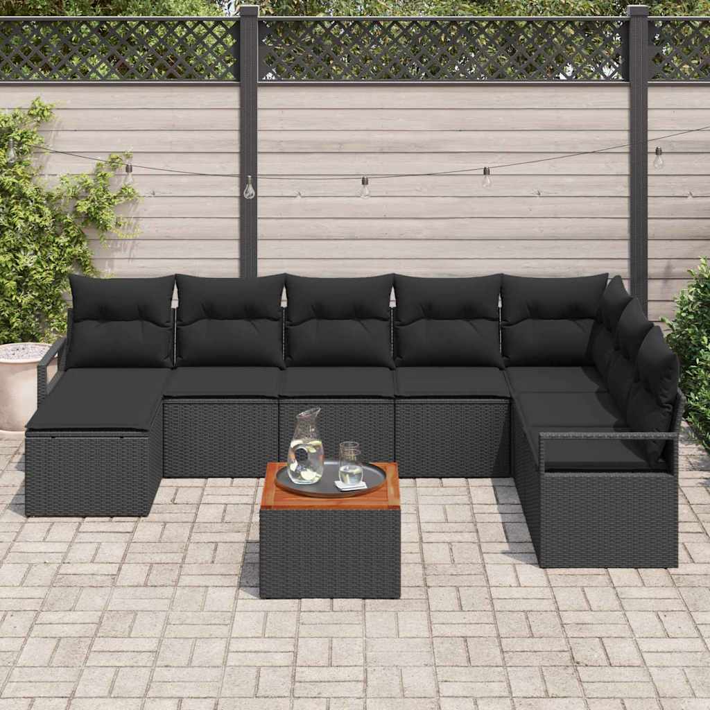 Garden Sofa Set with Storage 9 pcs Black Poly Rattan
