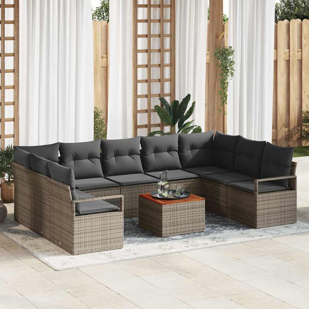 Garden Sofa Set with Storage 10 pcs Grey Poly Rattan