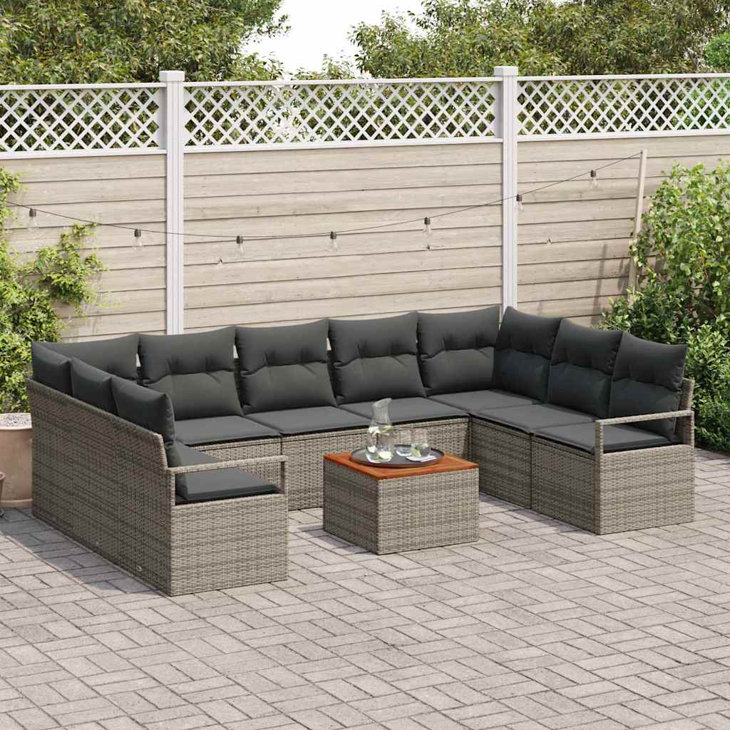 Garden Sofa Set with Storage 10 pcs Grey Poly Rattan