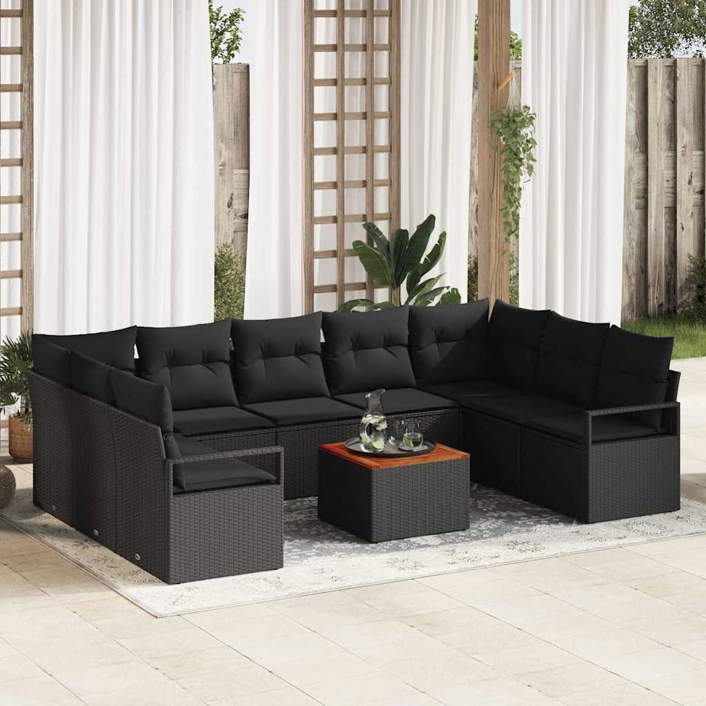 Garden Sofa Set with Storage 10 pcs Black Poly Rattan