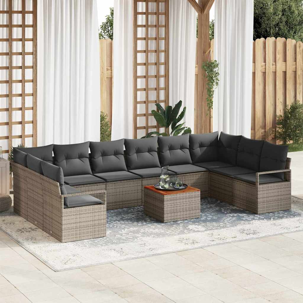 Garden Sofa Set with Storage 11 pcs Grey Poly Rattan
