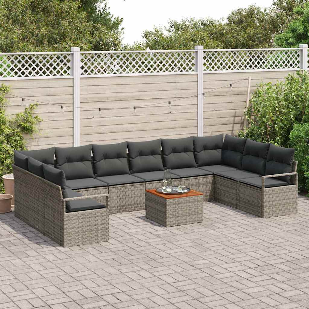 Garden Sofa Set with Storage 11 pcs Grey Poly Rattan