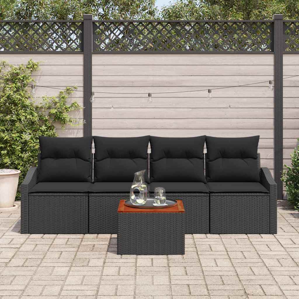 Garden Sofa Set with Storage 5 pcs Black Poly Rattan