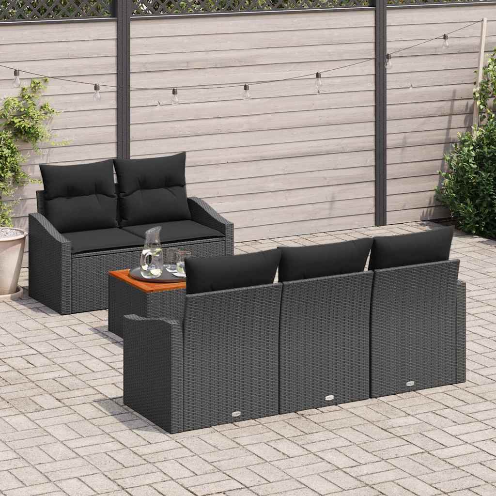 Garden Sofa Set with Storage 6 pcs Black Poly Rattan