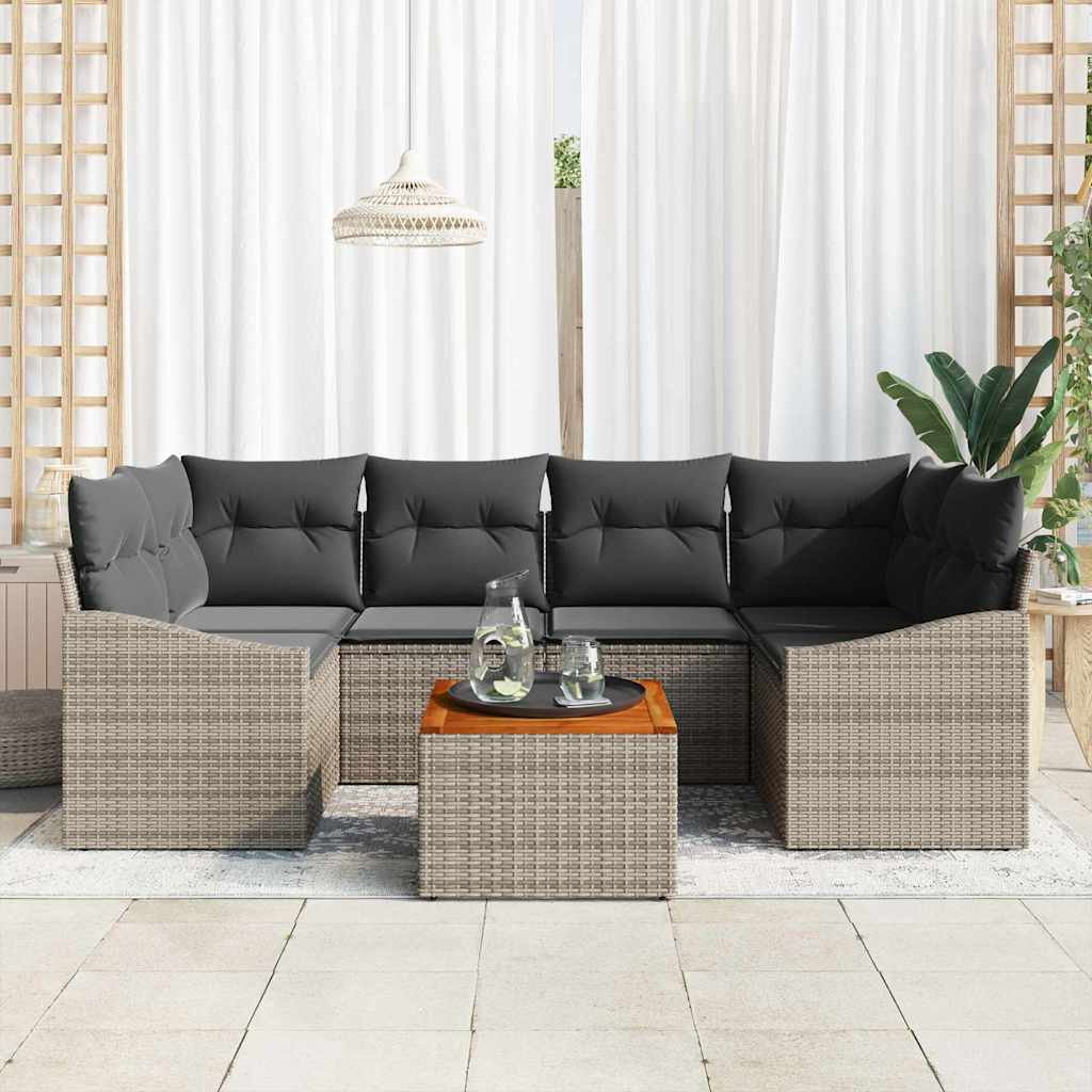 Garden Sofa Set with Storage 7 pcs Grey Poly Rattan