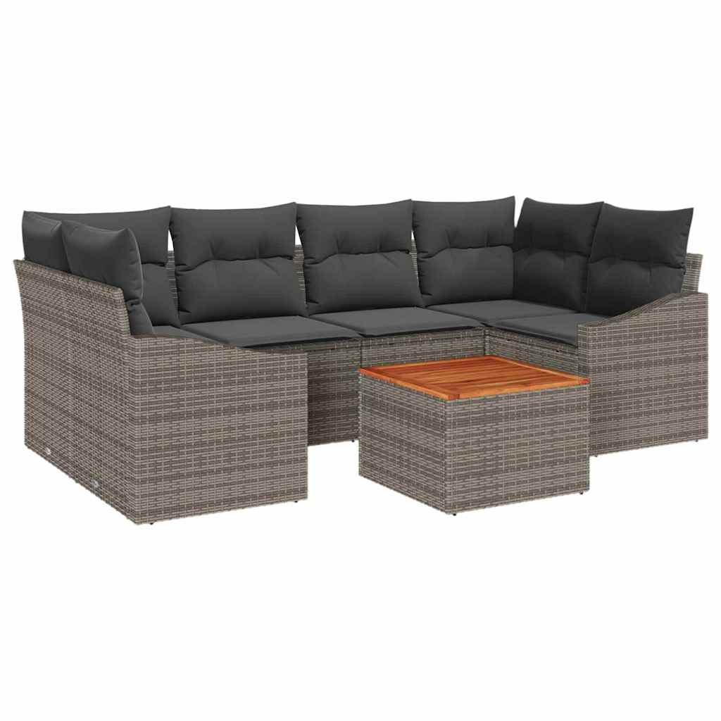 Garden Sofa Set with Storage 7 pcs Grey Poly Rattan