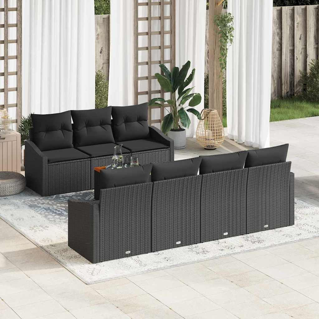 Garden Sofa Set with Storage 8 pcs Black Poly Rattan