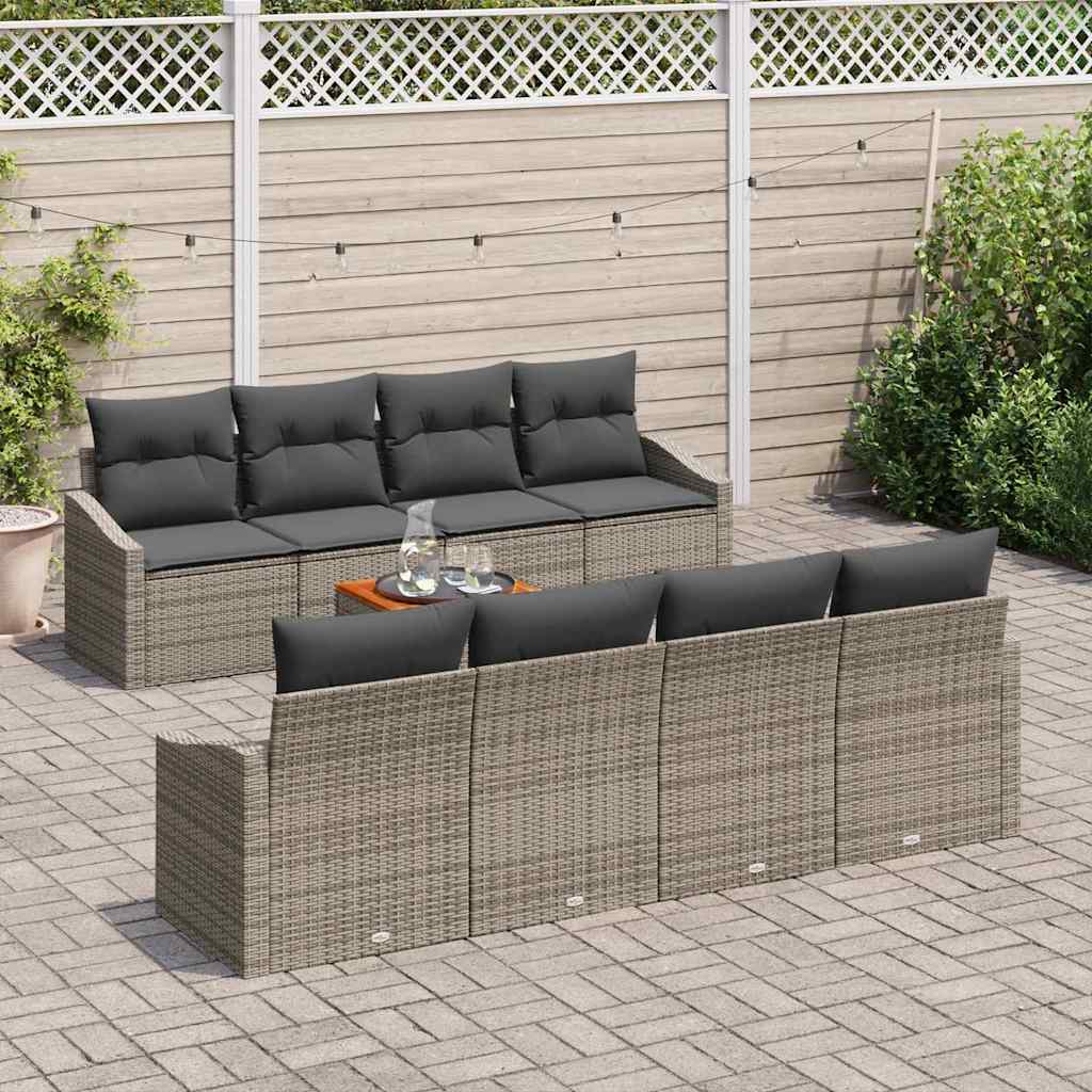 Garden Sofa Set with Storage 9 pcs Grey Poly Rattan