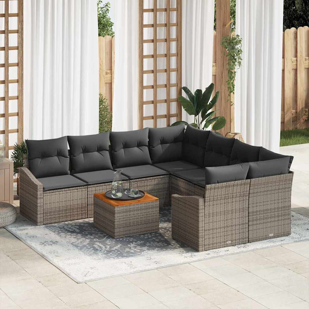 Garden Sofa Set with Storage 9 pcs Grey Poly Rattan
