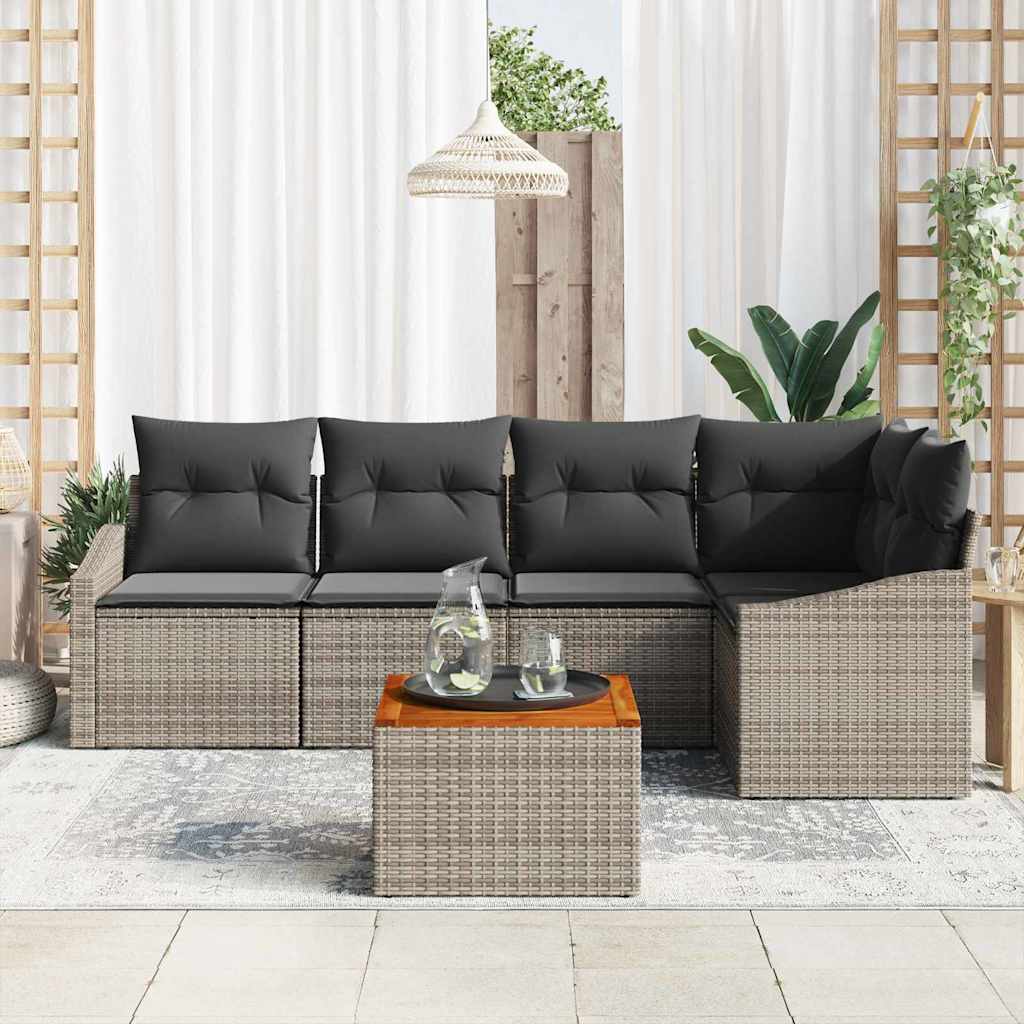 Garden Sofa Set with Storage 6 pcs Grey Poly Rattan
