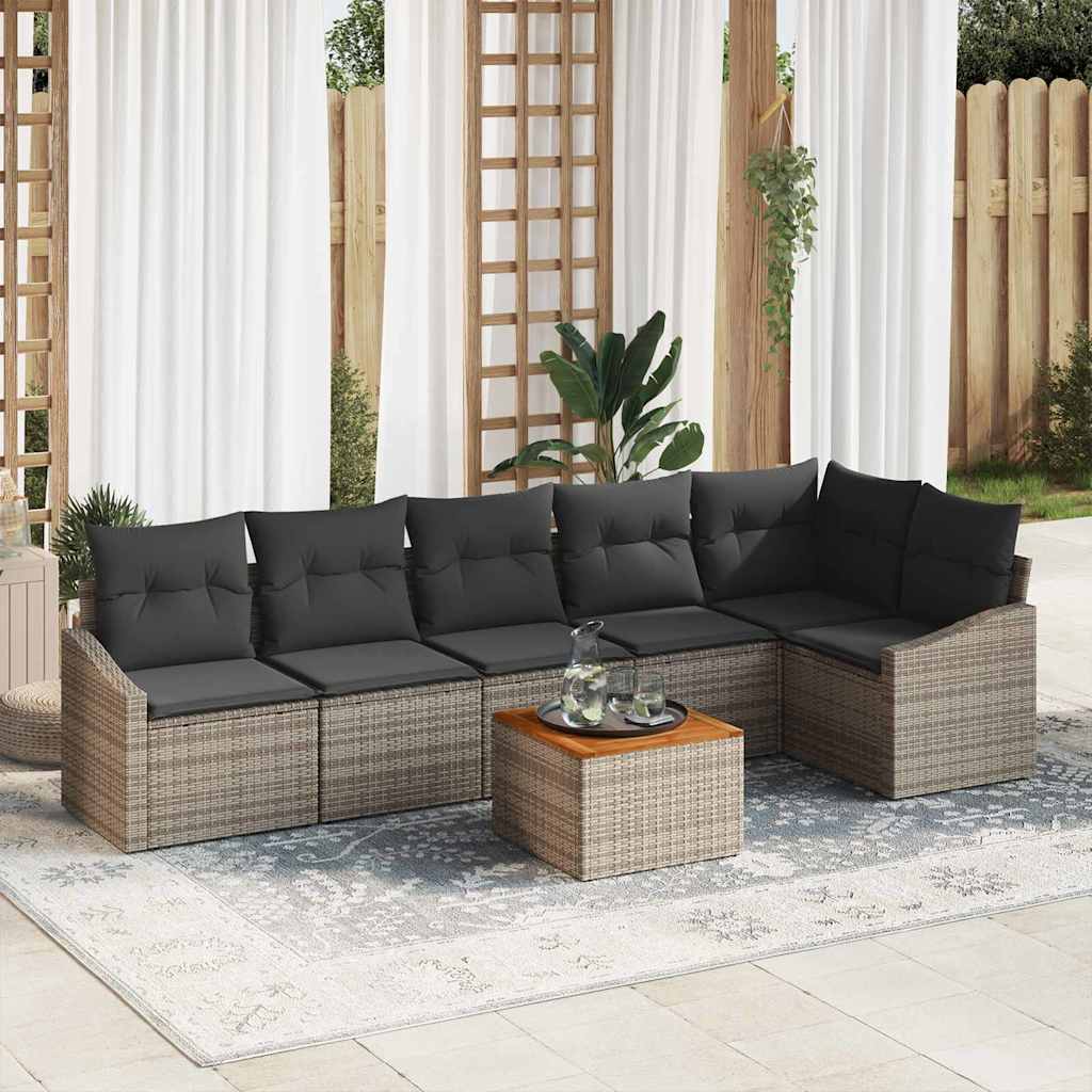 Garden Sofa Set with Storage 7 pcs Grey Poly Rattan