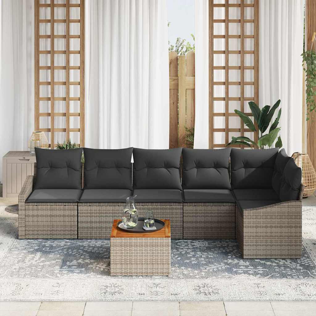Garden Sofa Set with Storage 7 pcs Grey Poly Rattan