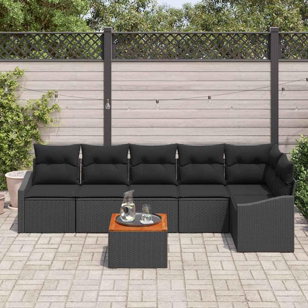 Garden Sofa Set with Storage 7 pcs Black Poly Rattan