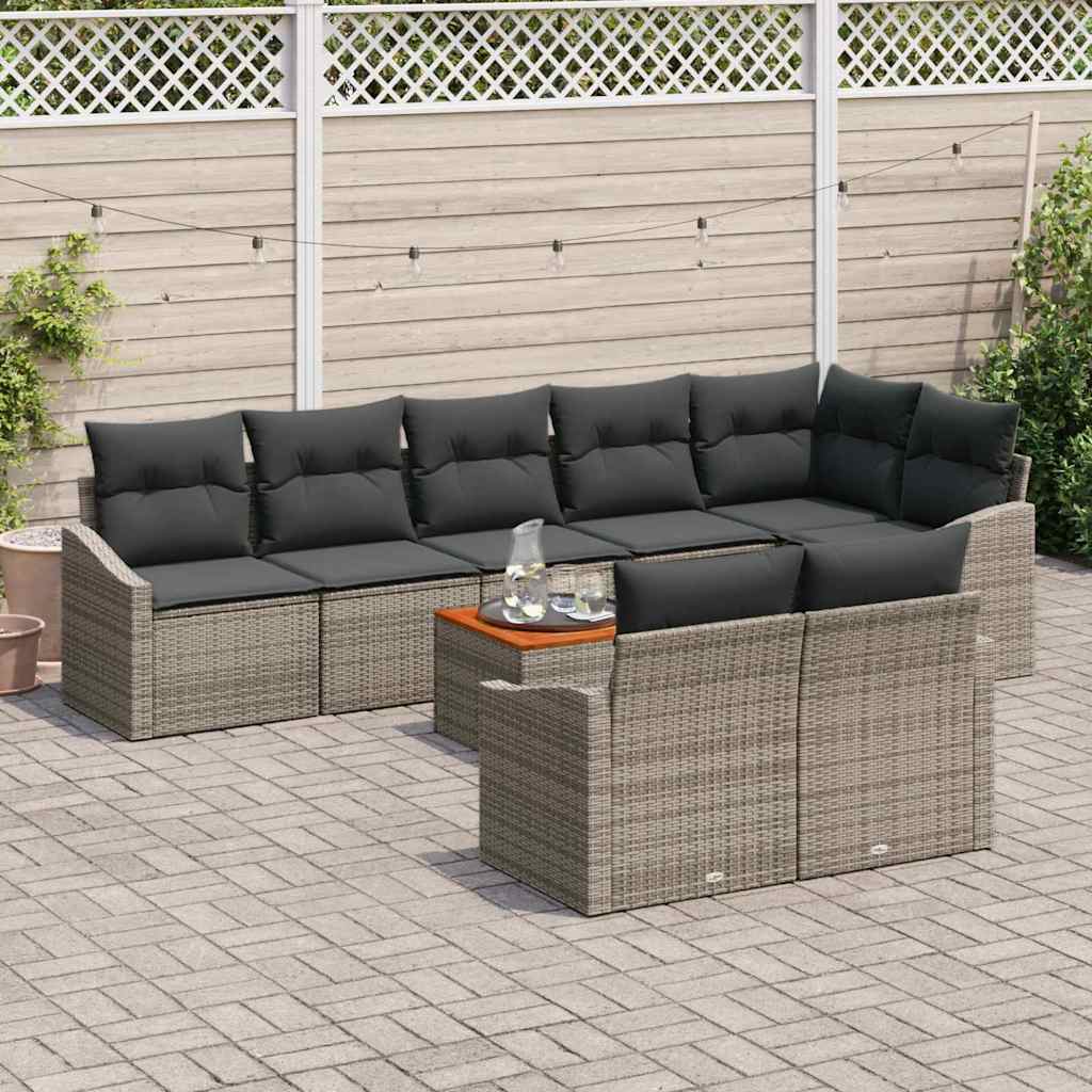 Garden Sofa Set with Storage 9 pcs Grey Poly Rattan