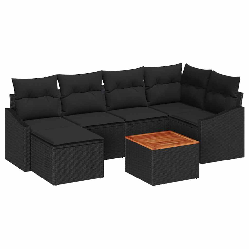 Garden Sofa Set with Storage 7 pcs Black Poly Rattan