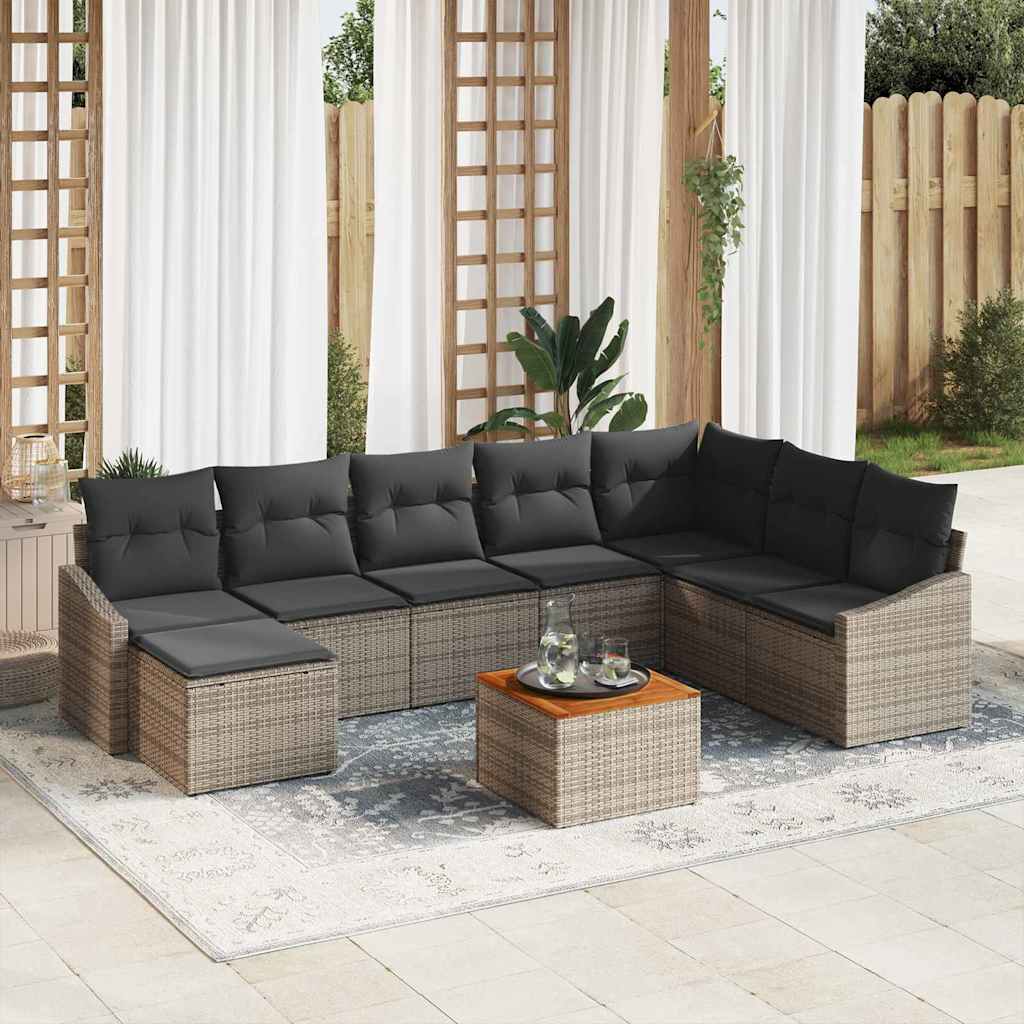 Garden Sofa Set with Storage 9 pcs Grey Poly Rattan