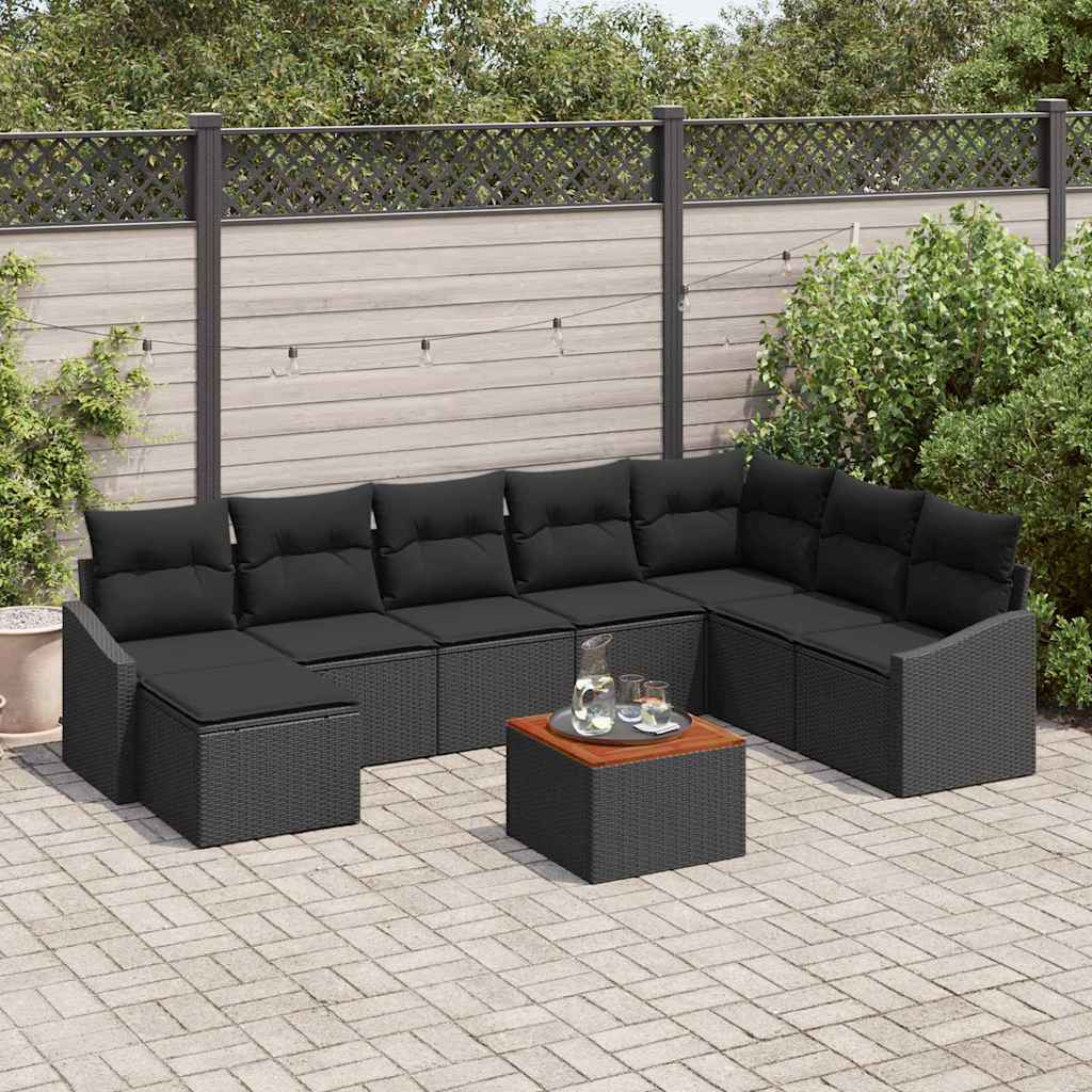 Garden Sofa Set with Storage 9 pcs Black Poly Rattan