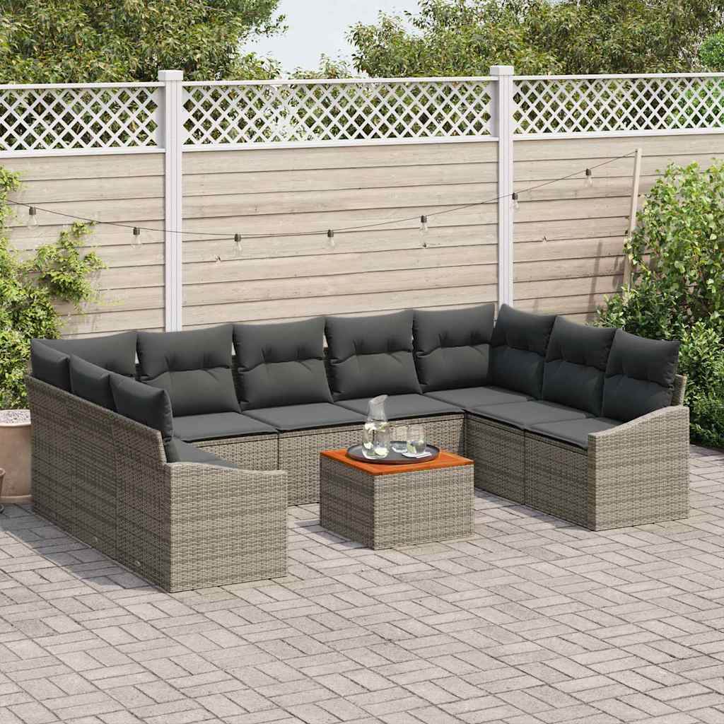 Garden Sofa Set with Storage 10 pcs Grey Poly Rattan