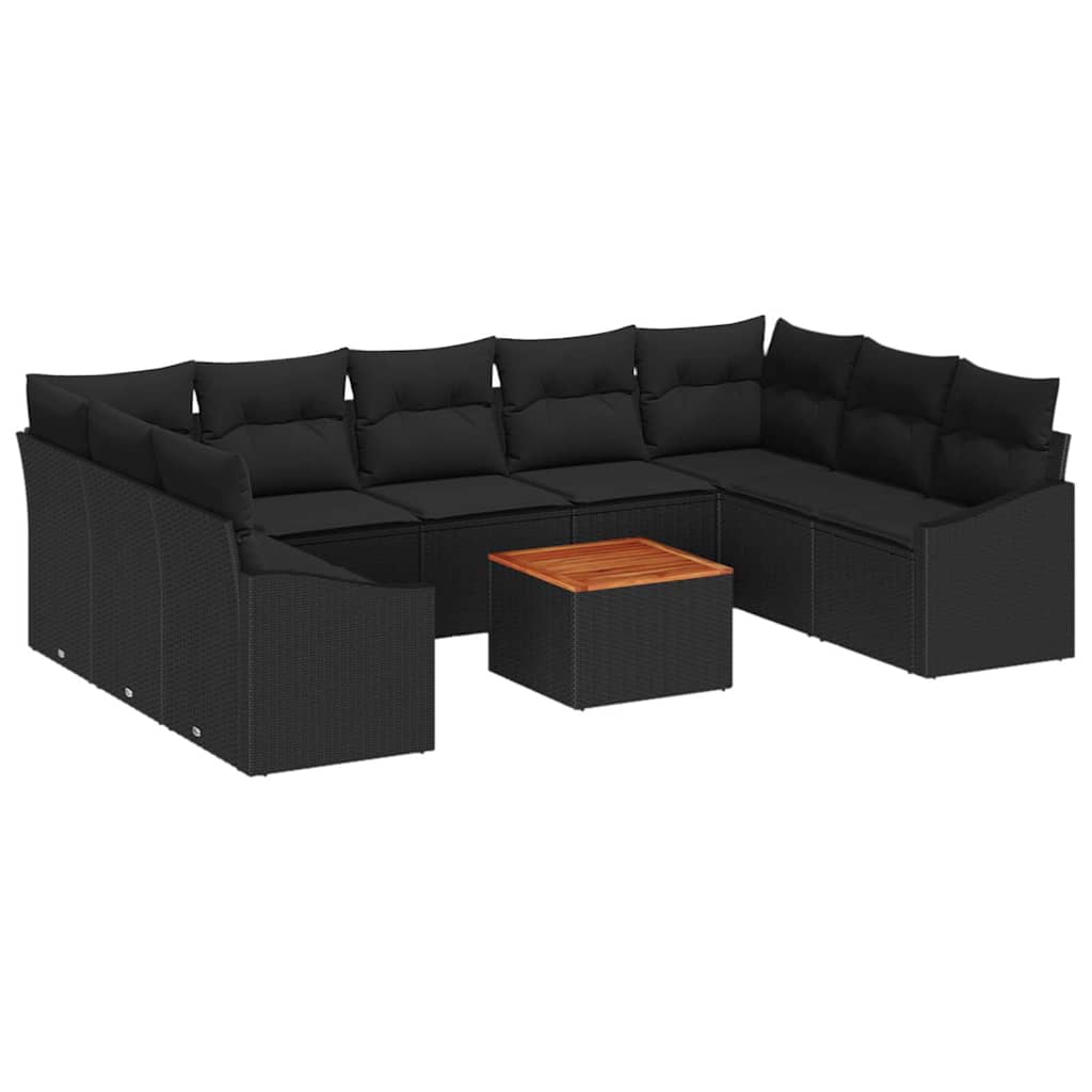 Garden Sofa Set with Storage 10 pcs Black Poly Rattan