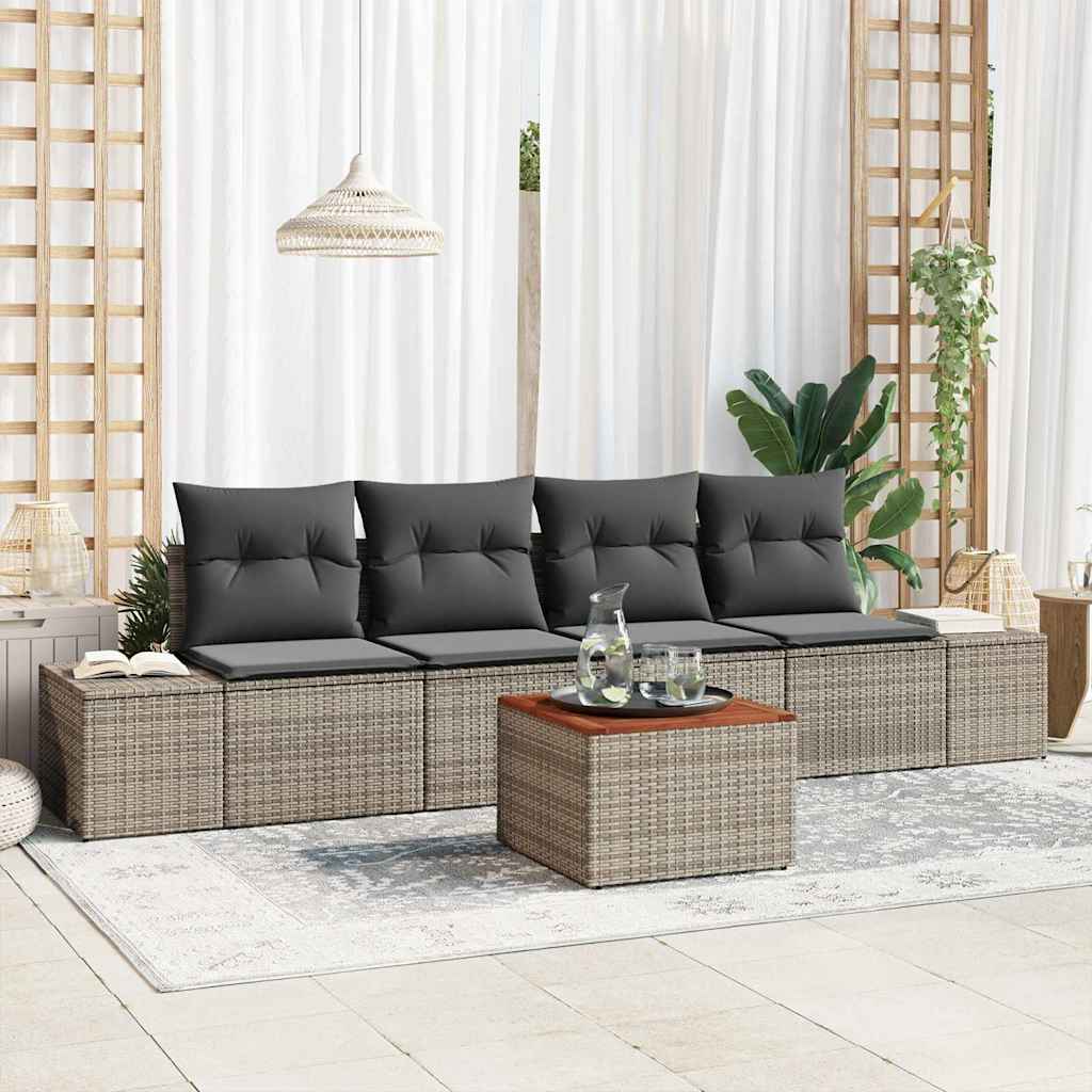 Garden Sofa Set with Storage 5 pcs Grey Poly Rattan
