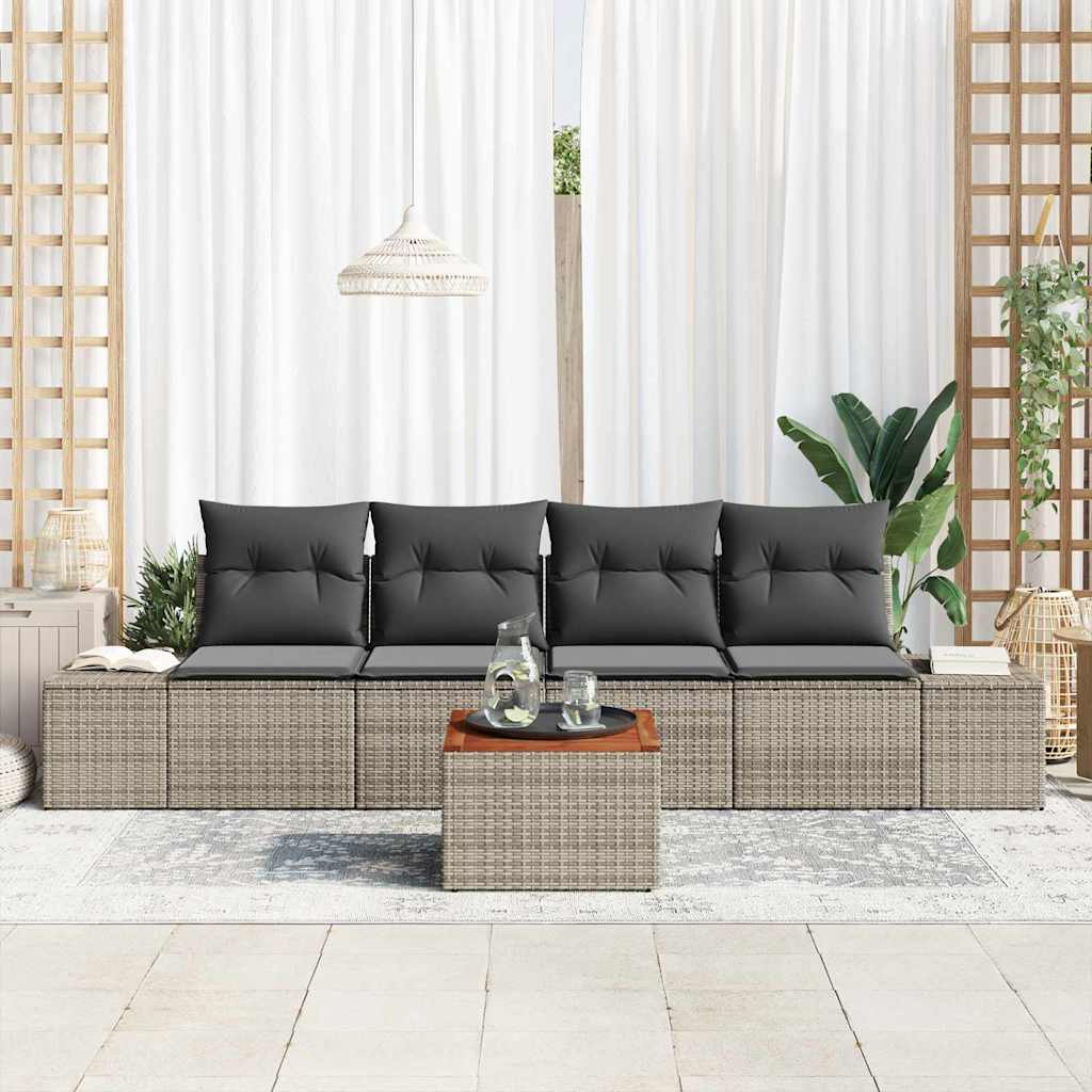 Garden Sofa Set with Storage 5 pcs Grey Poly Rattan