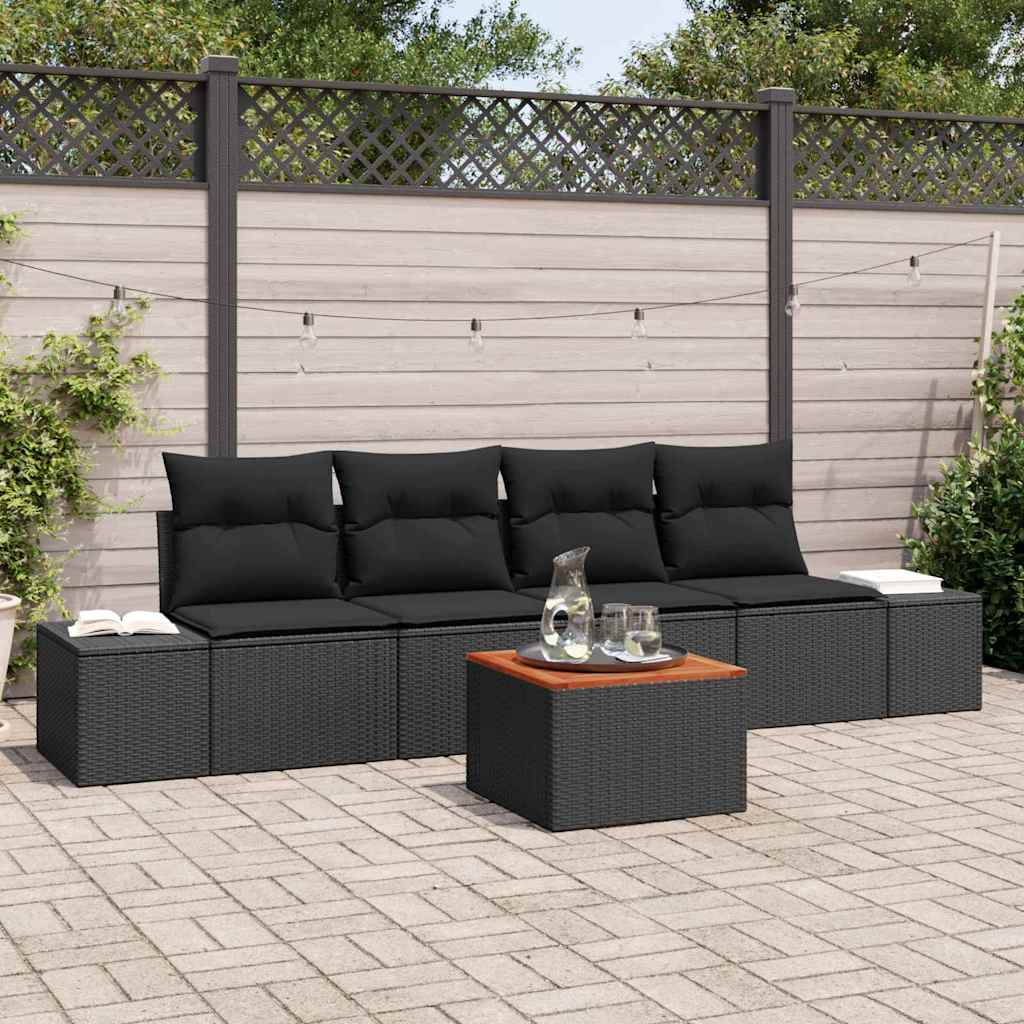 Garden Sofa Set with Storage 5 pcs Black Poly Rattan