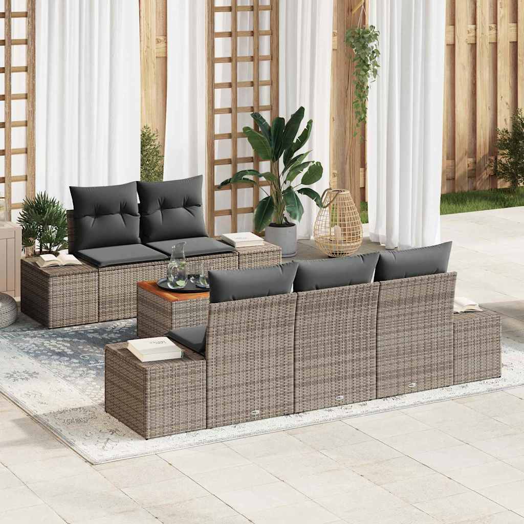 Garden Sofa Set with Storage 6 pcs Grey Poly Rattan