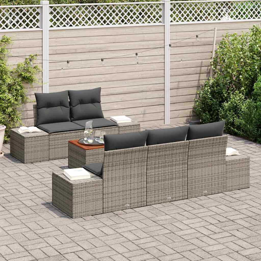 Garden Sofa Set with Storage 6 pcs Grey Poly Rattan