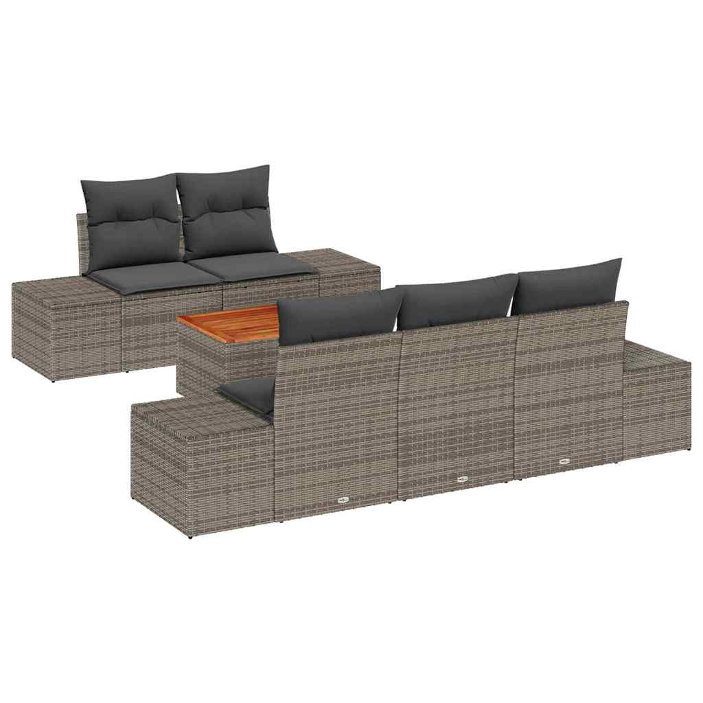 Garden Sofa Set with Storage 6 pcs Grey Poly Rattan