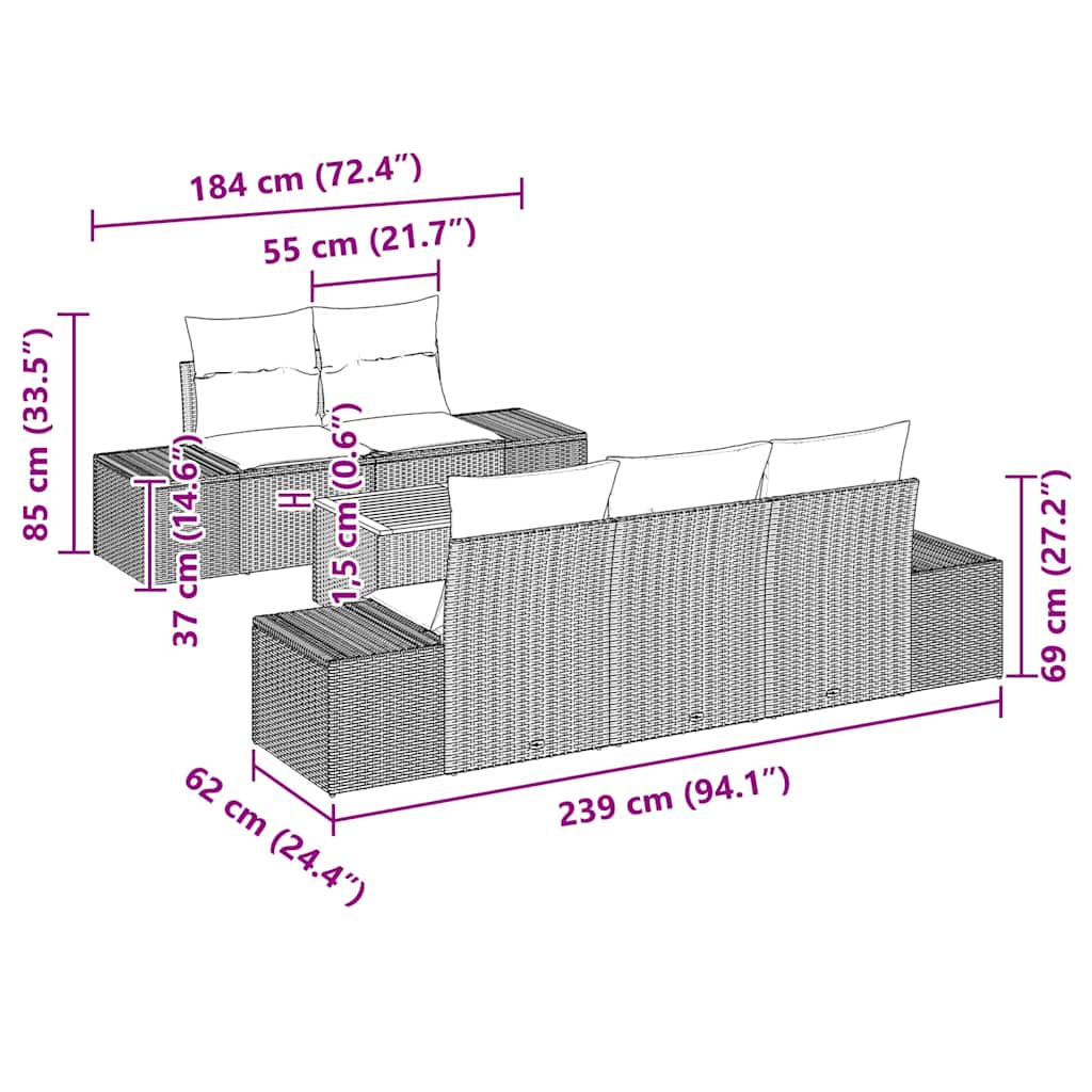 Garden Sofa Set with Storage 6 pcs Grey Poly Rattan