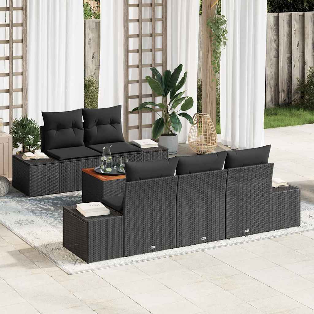 Garden Sofa Set 6 pcs Black Poly Rattan