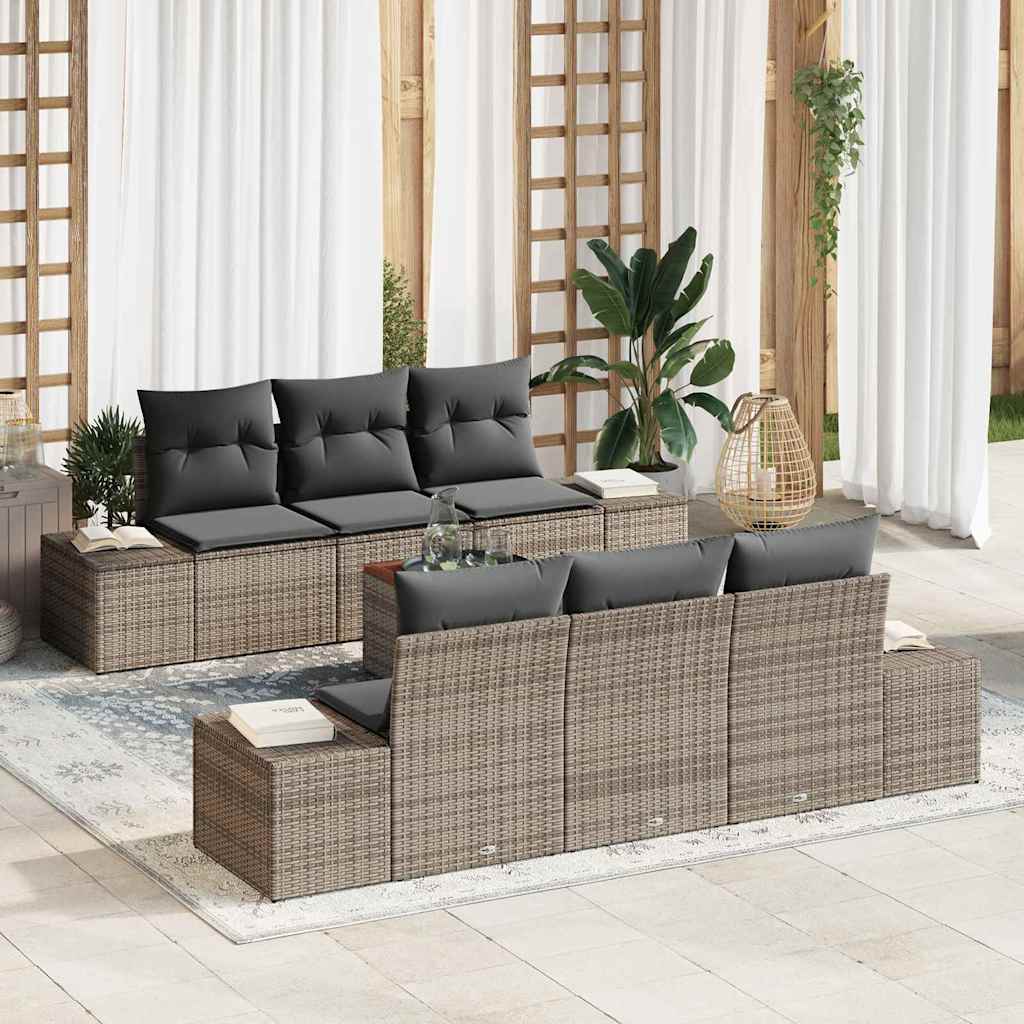 Garden Sofa Set with Storage 7 pcs Grey Poly Rattan